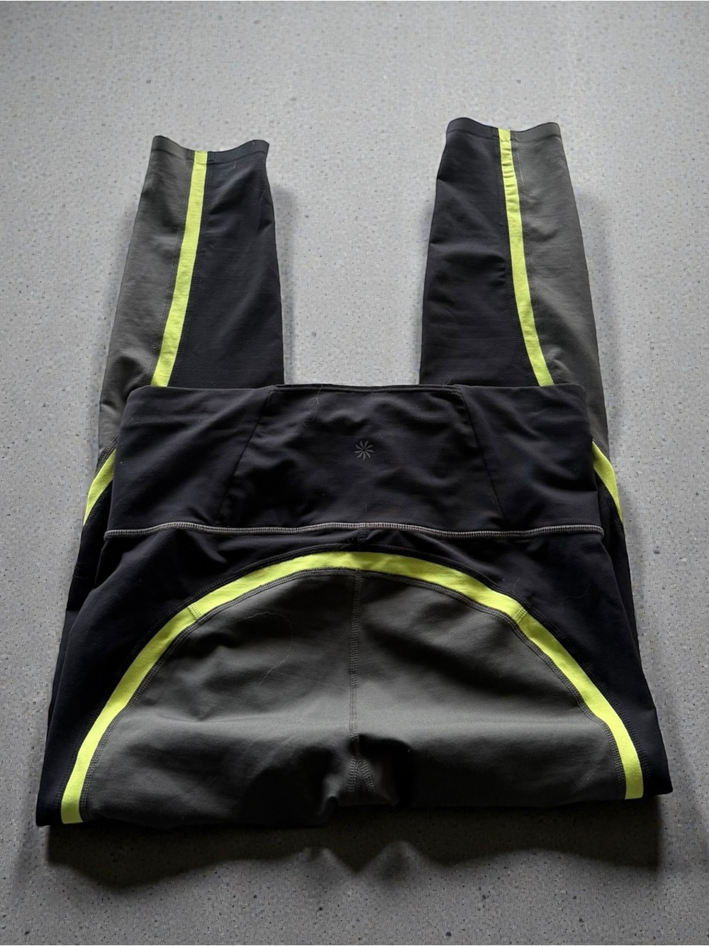 Athleta Black Leggings with Neon Yellow Side‎ Stripes